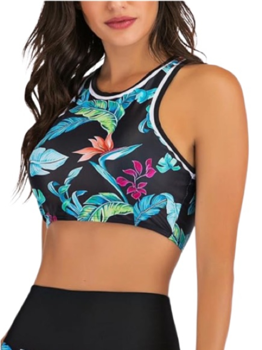 Tropical Printed Crop Tank Swim Top. Racerback. Size XL. Padded. NWT.